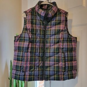Lands' End Colorful Plaid Puffer Vest